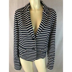 INC blazer L Cotton Navy White Stripe Stretch Knit